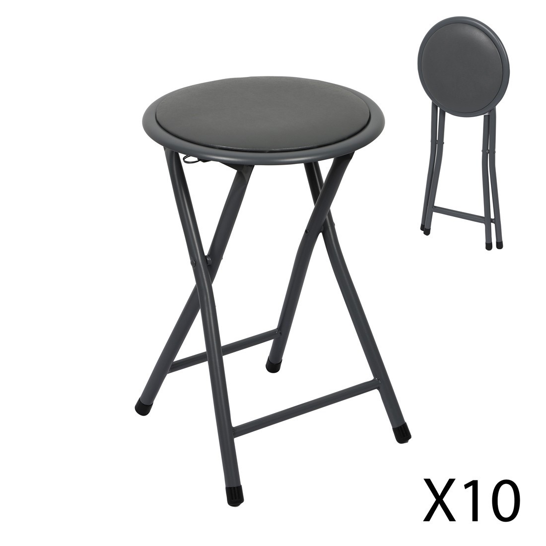 Set van 10 opvouwbare krukken - BASICUS collectie, kleur zwart, zitting van PU, diameter 30 cm, hoogte 45 cm