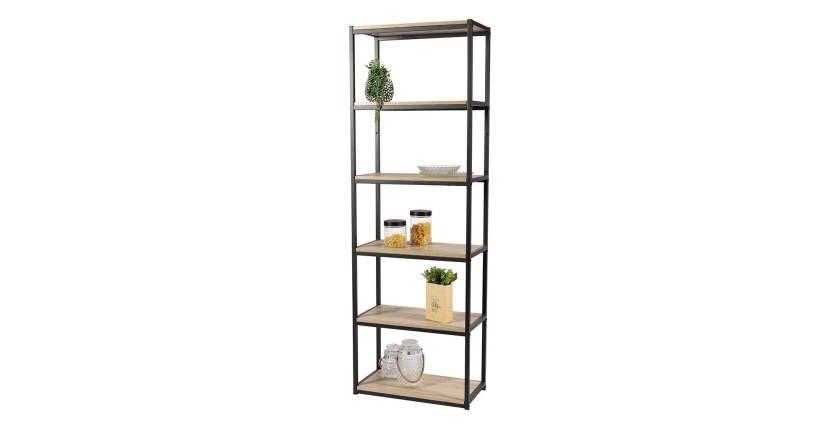 Biblioteca de 6 niveles colección RANONG – Estilo industrial, color roble y negro