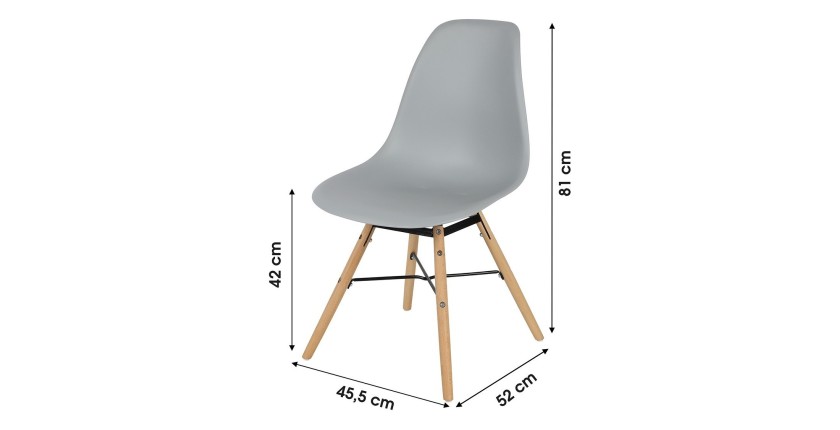 Lot de 4 chaises gris clair avec structure en métal noir et pieds en bois – 45,5x52xH42/81 cm – Collection JENKINS