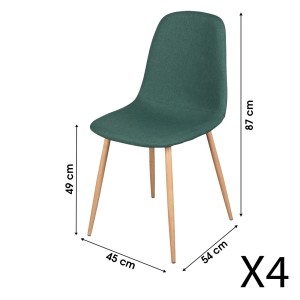 Set van 4 groene stoffen stoelen met metalen poten met houteffect – Afmetingen 45x87x54 cm, zithoogte 49 cm – NORDICA
