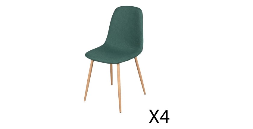 Set van 4 groene stoffen stoelen met metalen poten met houteffect – Afmetingen 45x87x54 cm, zithoogte 49 cm – NORDICA