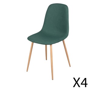 Set van 4 groene stoffen stoelen met metalen poten met houteffect – Afmetingen 45x87x54 cm, zithoogte 49 cm – NORDICA