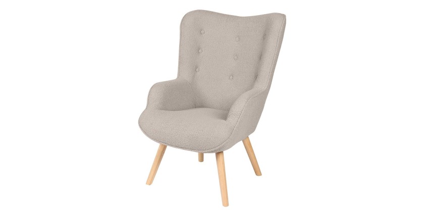 Poltrona da salotto in tessuto teddy grigio con piedi in legno collezione ENJOY. Stile scandinavo