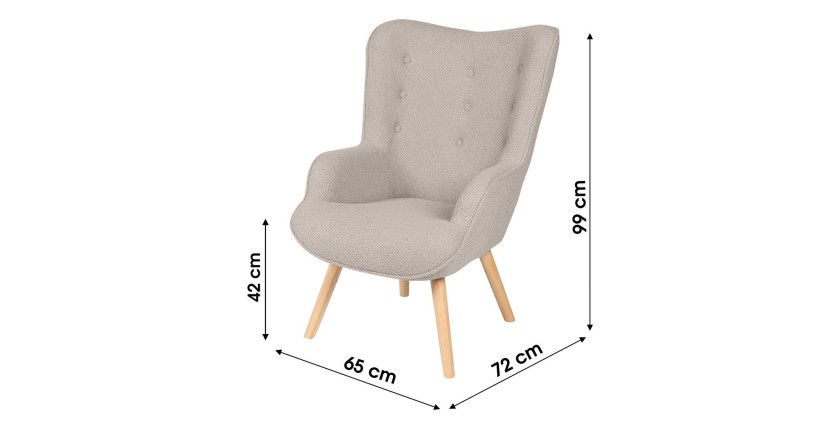 Poltrona da salotto in tessuto teddy grigio con piedi in legno collezione ENJOY. Stile scandinavo