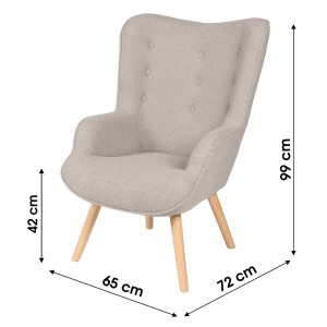 Poltrona da salotto in tessuto teddy grigio con piedi in legno collezione ENJOY. Stile scandinavo