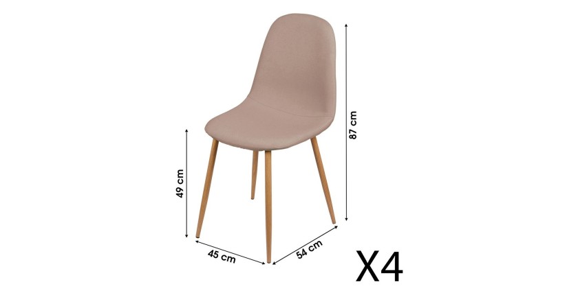 Set van 4 taupe stoffen stoelen met metalen poten met houteffect - 45x87x54 cm, zithoogte 49 cm - Collectie NORDICA