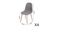 Lot de 4 chaises en tissu gris foncé avec pieds en métal effet bois – 45x87x54 cm, hauteur d'assise 49 cm – Collection NORDICA
