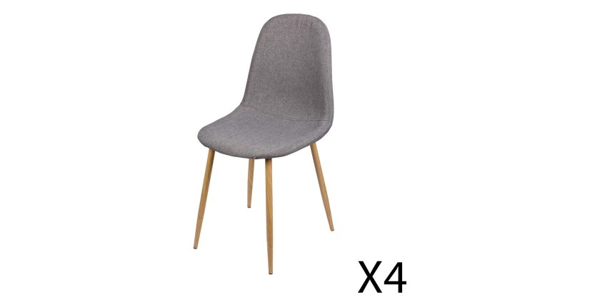 Lot de 4 chaises en tissu gris foncé avec pieds en métal effet bois – 45x87x54 cm, hauteur d'assise 49 cm – Collection NORDICA