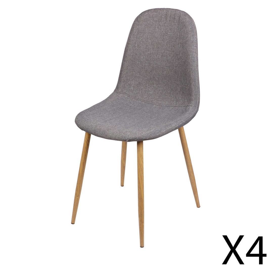Lot de 4 chaises en tissu gris foncé avec pieds en métal effet bois – 45x87x54 cm, hauteur d'assise 49 cm – Collection NORDICA