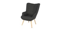 Poltrona da salotto in tessuto nero con piedi in legno collezione ENJOY. Stile scandinavo.