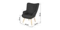 Poltrona da salotto in tessuto nero con piedi in legno collezione ENJOY. Stile scandinavo.