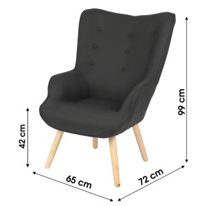 Poltrona da salotto in tessuto nero con piedi in legno collezione ENJOY. Stile scandinavo.