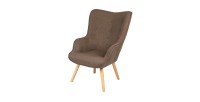 Fauteuil de salon en tissu coloris taupe avec pieds en bois collection ENJOY. Style scandinave