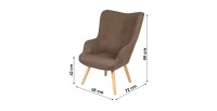 Fauteuil de salon en tissu coloris taupe avec pieds en bois collection ENJOY. Style scandinave
