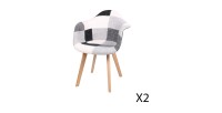 Sillón blanco y negro con patas de madera estilo escandinavo moderno – 63x63xH46/81 cm – Colección ARTIBLACK