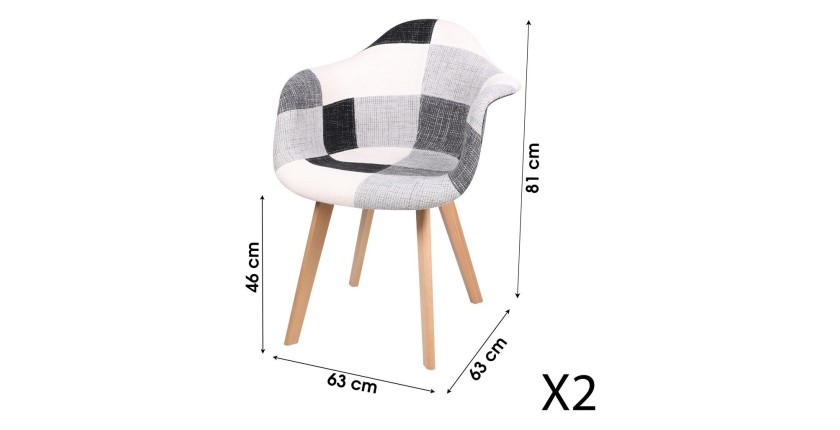 Sillón blanco y negro con patas de madera estilo escandinavo moderno – 63x63xH46/81 cm – Colección ARTIBLACK