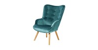 Poltrona da salotto in velluto blu petrolio con piedi in legno collezione ENJOY. Stile scandinavo.