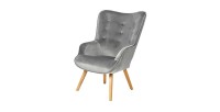 Fauteuil de salon en velours gris clair avec pieds en bois collection ENJOY. Style scandinave