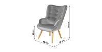 Fauteuil de salon en velours gris clair avec pieds en bois collection ENJOY. Style scandinave