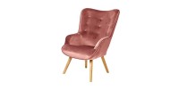 Poltrona da salotto in velluto rosa con piedi in legno, collezione ENJOY. Stile scandinavo.