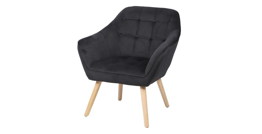 Sillón de terciopelo negro con patas de madera – 74x70xH85 cm, altura del asiento 43 cm – Colección VELUREA