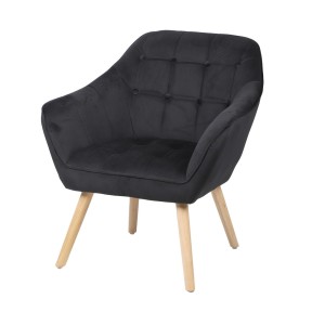 Sillón de terciopelo negro con patas de madera – 74x70xH85 cm, altura del asiento 43 cm – Colección VELUREA