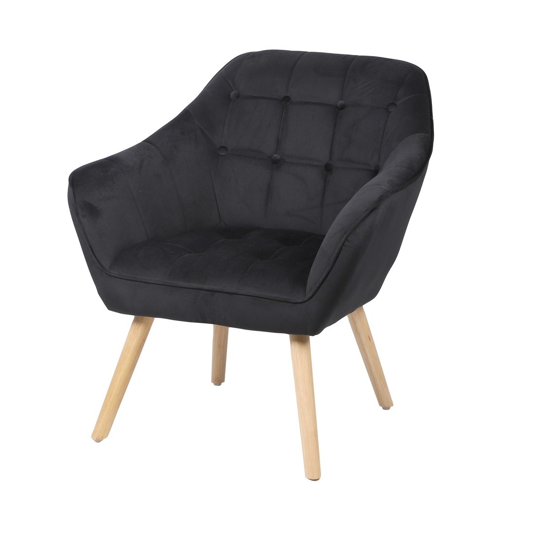 Sillón de terciopelo negro con patas de madera – 74x70xH85 cm, altura del asiento 43 cm – Colección VELUREA