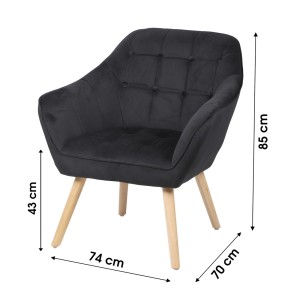 Sillón de terciopelo negro con patas de madera – 74x70xH85 cm, altura del asiento 43 cm – Colección VELUREA