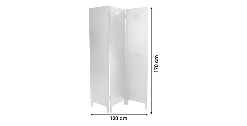 Paravento in metallo a 3 pannelli in stile industriale, colore bianco. Collezione LOFT