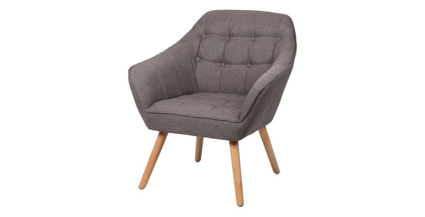 Fauteuil en tissu gris foncé avec pieds en bois – 74x70xH85 cm, hauteur d'assise 43 cm – Collection ARCTIKA