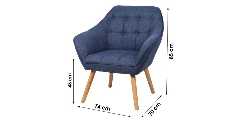 Stoffen fauteuil in blauw met houten poten - 74x70xH85 cm, zithoogte 43 cm - Collectie ARCTIKA