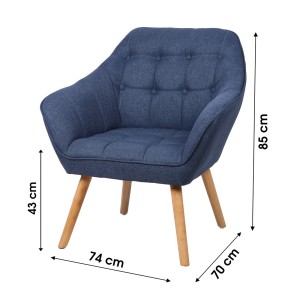 Stoffen fauteuil in blauw met houten poten - 74x70xH85 cm, zithoogte 43 cm - Collectie ARCTIKA