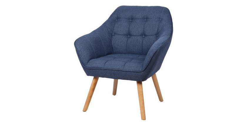 Stoffen fauteuil in blauw met houten poten - 74x70xH85 cm, zithoogte 43 cm - Collectie ARCTIKA