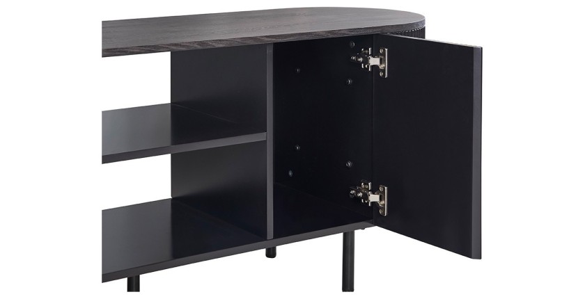 Meuble TV VAGOS – Coloris brun foncé – Meuble TV arrondi – 2 portes & 2 niches – 140 cm – Design compact