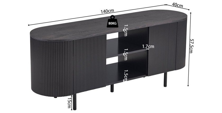 Meuble TV VAGOS – Coloris brun foncé – Meuble TV arrondi – 2 portes & 2 niches – 140 cm – Design compact