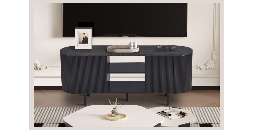 Meuble TV VAGOS – Coloris brun foncé – Meuble TV arrondi – 2 portes & 2 niches – 140 cm – Design compact