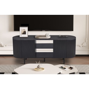 Meuble TV VAGOS – Coloris brun foncé – Meuble TV arrondi – 2 portes & 2 niches – 140 cm – Design compact