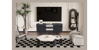 Meuble TV VAGOS – Coloris brun foncé – Meuble TV arrondi – 2 portes & 2 niches – 140 cm – Design compact
