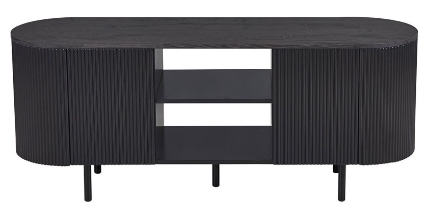 Meuble TV VAGOS – Coloris brun foncé – Meuble TV arrondi – 2 portes & 2 niches – 140 cm – Design compact