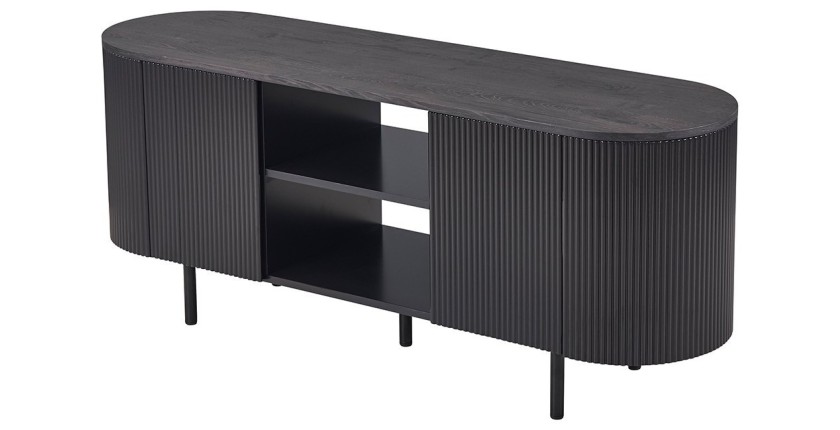Meuble TV VAGOS – Coloris brun foncé – Meuble TV arrondi – 2 portes & 2 niches – 140 cm – Design compact