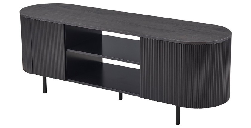 Möbelstück TV VAGOS – Farbe dunkelbraun – Rundes TV-Möbel – 2 Türen & 2 Fächer – 160 cm – Zeitgenössisches Design