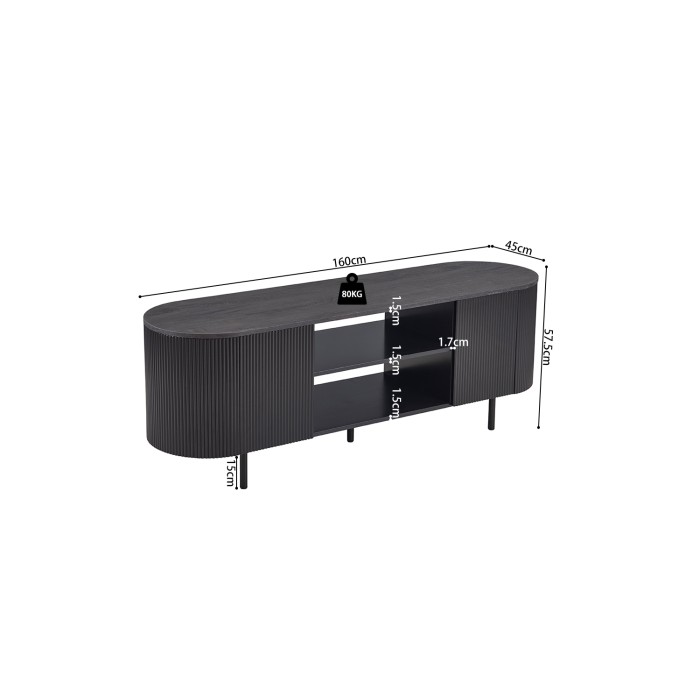 Mobile TV VAGOS – Colore marrone scuro – Mobile TV arrotondato – 2 porte & 2 nicchie – 160 cm – Design contemporaneo