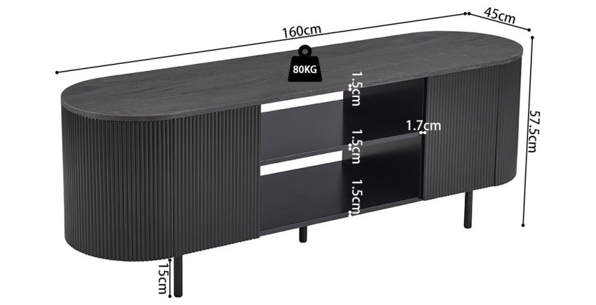 Meuble TV VAGOS – Coloris brun foncé – Meuble TV arrondi – 2 portes & 2 niches – 160 cm – Design contemporain