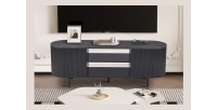 Meuble TV VAGOS – Coloris brun foncé – Meuble TV arrondi – 2 portes & 2 niches – 160 cm – Design contemporain
