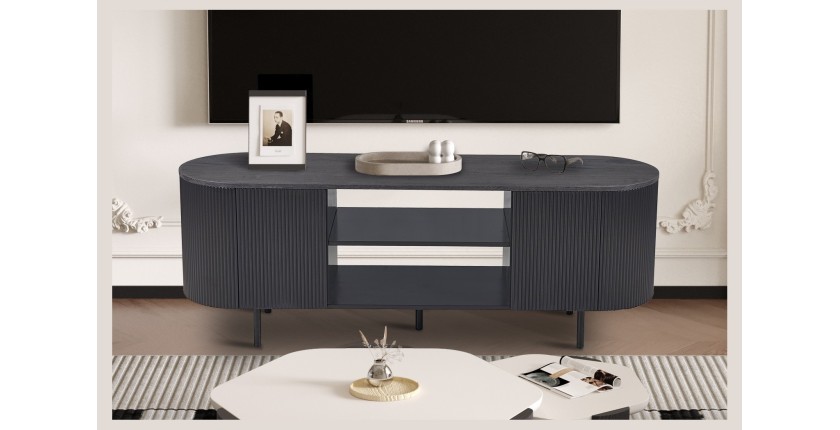 Meuble TV VAGOS – Coloris brun foncé – Meuble TV arrondi – 2 portes & 2 niches – 160 cm – Design contemporain