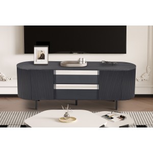 Meuble TV VAGOS – Coloris brun foncé – Meuble TV arrondi – 2 portes & 2 niches – 160 cm – Design contemporain