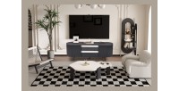 Meuble TV VAGOS – Coloris brun foncé – Meuble TV arrondi – 2 portes & 2 niches – 160 cm – Design contemporain