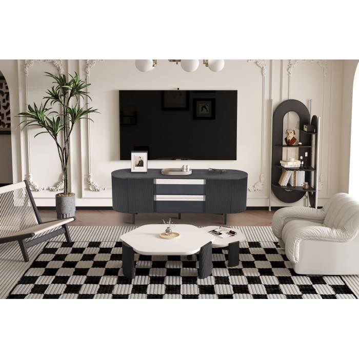 Mobile TV VAGOS – Colore marrone scuro – Mobile TV arrotondato – 2 porte & 2 nicchie – 160 cm – Design contemporaneo