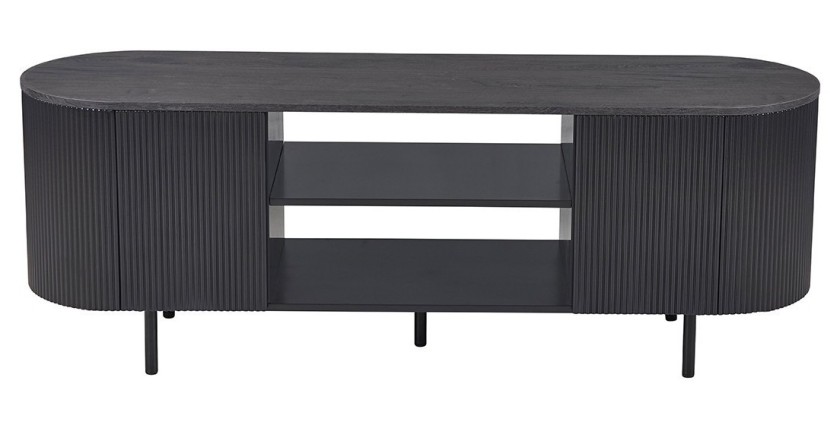 Möbelstück TV VAGOS – Farbe dunkelbraun – Rundes TV-Möbel – 2 Türen & 2 Fächer – 160 cm – Zeitgenössisches Design