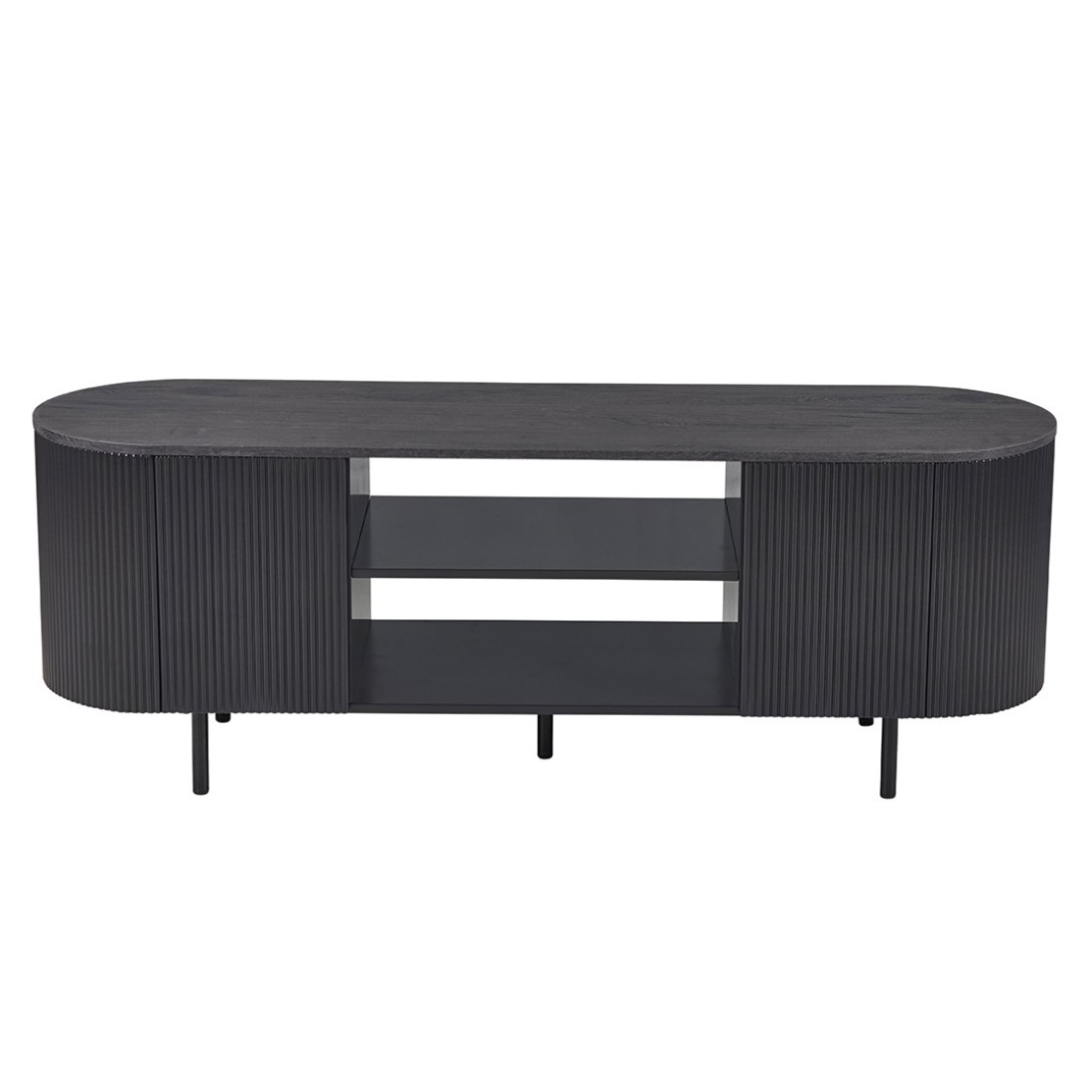 Meuble TV VAGOS – Coloris brun foncé – Meuble TV arrondi – 2 portes & 2 niches – 160 cm – Design contemporain